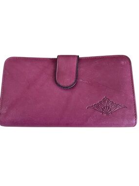 Julia Buxton Heiress Leather Checkbook Wallet in Magenta